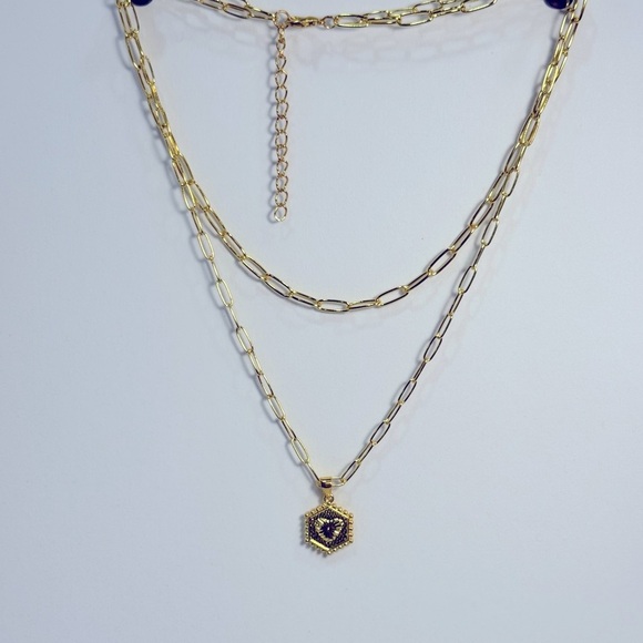 Gold Layered paperclip Necklace with double side Pendant - Picture 1 of 6